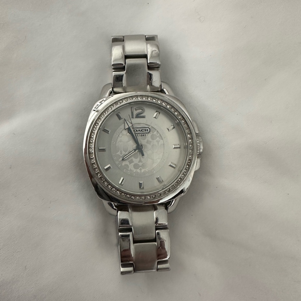 Coach Silver Tone Watch with Crystal Accents